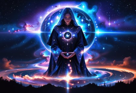 high quality, score_9, score_8_up, source_7_up, very aesthetic, high resolution, newest, depth of field, volumetric lighting, (masterpiece, best quality, ultra-detailed, High detailed), beautiful face,  absurdres, masterpiece, best quality, amazing quality, masterpiece,best quality,amazing quality, 8k, 
BREAK 
girl, scyfi, galaxy, levitating, stardust, ethereal, 
dark mage robe, flowing robes, glowing runes around person, ((hands around black orb, black hole in hands)), meditating position,
dark nebula, spectral, stars, galaxies, surreal, detailed, rich_color_palette, light_and_dark, cosmic, mystical, magical, enchanting, infinite, vast, celestial, otherworldly, fantastical, 
full body, 
dark background, night sky,
arcane, eerie, atmospheric, foreboding, dreamlike, void, space, nebula, stellar, galactic, astral, ethereal, cosmic, otherworldly, fantastical, galaxy