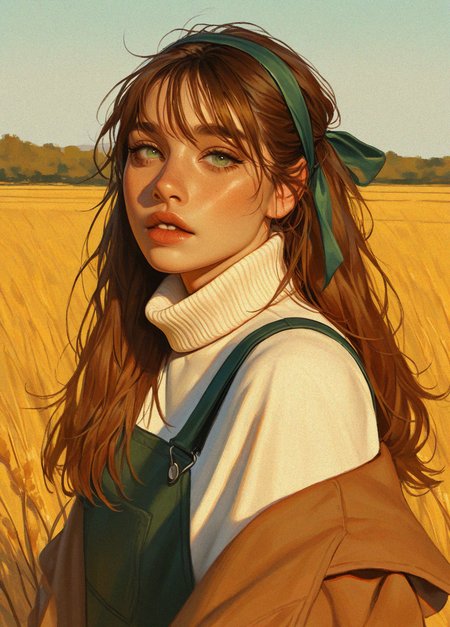 score_9, score_8_up, score_7_up, realistic, 
masterpiece, best quality, amazing quality, highres, absurdres, very aesthetic, very awa,
3l3ganc3, semi-realism, 1girl, freckles, solo, brown hair, overalls, green eyes, sweater, white sweater, outdoors, long hair, looking at viewer, jacket, parted lips, coat, turtleneck sweater, upper body, lips, turtleneck, hair ribbon, thick eyebrows, ribbon <lora:ponyv6_noobV1_2_adamW-000017:0.35> <lora:Elegence_Niji:0.9>