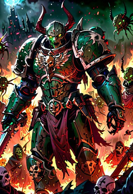 <lora:Space_Marine_v1:0.7>, space marine, demon, decoy flesh, (horror), massive metal armor, undead ghoul, rotting flesh, swarms of flies, green tones, morbid background,
Dynamic light, ultra-detailed, extremely detailed CG, micro-intricate, (Highly detailed skin, highly detailed face, highly detailed pupils, highly detailed iris: 1.3), (Best quality:1.2), ((high resolution:1.5))), (masterpiece:1.3), sharp focus, (8K resolution:1.1), intricate detail, hyper-detailed, Highlight and shadow, volumetric lighting, highly detailed background,