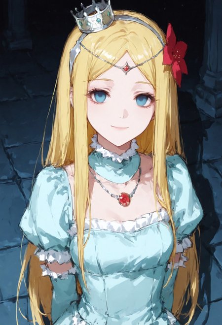 BREAK close-up, sketch, depth of field, ambience sense, anime eyes, detailed anime eyes, upper body 

BREAK r3nn3rwh1t3, long hair, blonde hair, blue eyes, hair ornament, hair flower, crown, dress, blue dress, high heels, detached collar, necklace, jewelry, puffy sleeves, flower, EyesHD, artist:moriimee, r17329_illu, usnr

BREAK empty eyes, night, shadow, shadows, light smile, looking at viewer, arms behind back