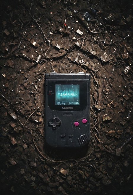 n-eeyblch, neon-pastel Dark Photo, Create a vivid and haunting short story inspired by this eerie photograph of a decrepit, abandoned gameboy from nintendo, lying in a desolate ditch. The scene is set against a gloomy night backdrop with scattered debris surrounding the neglected handheld console. The screen displays a spectral static and flickering, forming a sinister Tetris block. Craft an unsettling narrative that explores the mysterious origins and unsettling implications of this ghostly Gameboy in the forsaken darkness.
<lora:Into_Darkness:1.0>, 35mm cinematic , film, bokeh, professional, 4k, highly detailed,
 very detailed, atmospheric haze, Film grain, cinematic film still, shallow depth of field, highly detailed, high budget, cinemascope, moody, epic, OverallDetail, gorgeous, 2000s vintage RAW photo, photorealistic, candid camera, color graded cinematic, eye catchlights, atmospheric lighting, skin pores, imperfections, natural, shallow dof