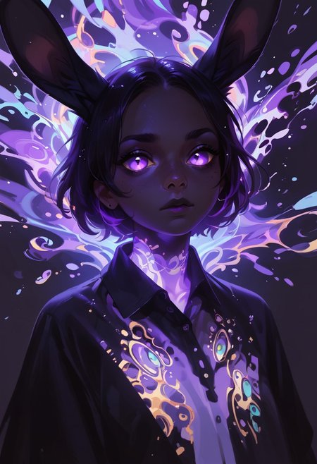 score_9, score_8_up, score_7_up, score_6_up, score_5_up,   <lora:swirlsXLP:0.7> swirls, rabbit, black purple glowing