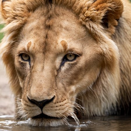 lion drinking water