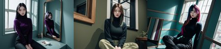 (otherworldly), highly insanely detailed, masterpiece, top quality, best quality, highres, 4k, 8k, RAW photo, (very aesthetic, beautiful and aesthetic), 
1girl, asian female, facing viewer, turtleneck, pants, 
<lora:MM5-v1:0>, blue wall, window, sitting, Magic Mirror Car, MM5, indoors, 
1girl, solo, 
(__lazy-wildcards/char/haircolor__),âââ