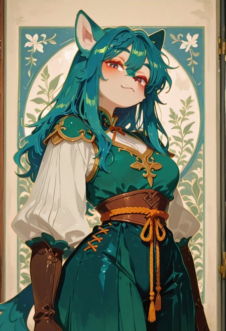 fluffy fur, furry,

;3, long hair, sidelocks, braided bangs,
faun woman, detailed face,
clothes,
standing, looking at viewer,
dynamic composition,

painted_background,

748cmstyle, Bl3th3bn3_Styl3_SKNSFW,, artist:moriimee, Kenorland, kenorland, flat color, no lineart,
