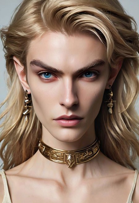 Super Closeup Portrait, Link from Zelda in Jean Paul Gautier Advertisement, very detailed, high quality, Studio,