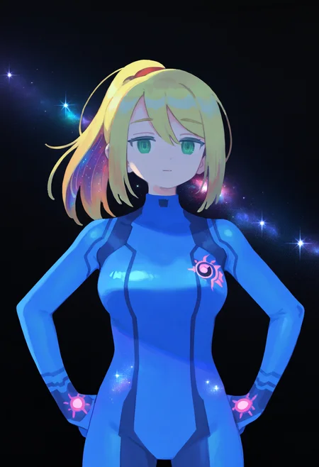 best quality, amazing quality, very aesthetic, absurdres,
(black background, galaxy background, starry background:1.8)
1girl, samus aran, green eyes, blonde hair, medium hair, ponytail, sidelocks,
blue bodysuit,
looking at viewer, standing, hands on hips, <lora:MujiNoob_byKonan:1>