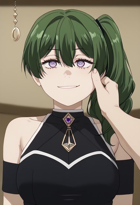 Ubel being hypnotized,
score_9, source anime, lewd, 1girl,
mind control, hypnotized, spiral eyes, blank stare, half lidded eyes, expressionless, slack jaw, (hypnotic pendulum in face), drooling, small smile,
cheek pinching, pov hands, ((pov holding pendulum)),
ubel, green hair, bangs, hair between eyes, side ponytail, purple eyes,