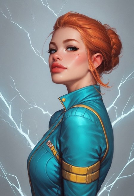 (((side view, turns back, dynamic angle))),
comic style, looking at viewer, highly detailed, source_comic_illustration, from front, 1girl, illustration, comic style, looking at viewer, highly detailed, source_comic_illustrationskinny, looking at viewer, 1girl, masterpiece, best quality, cowboy shot, girl, realistic drawing, anime, by Sam Yang, sharp highly detailed 2d illustration, comic art, (hyperrealism, soft light, sharp), 
BREAK
(((Lyra's iridescent jumpsuit shimmers like a moonlit lake, with neon pink and electric blue accents. Her ginger hair crackles with electricity, styled in loose waves. Eyes burn like hot coals in fiery red and orange))),
((((full-clothed)))), ((cute face)), (((young beauty face)))
BREAK 
((strange world background)) score_9, score_8_up, score_7_up, score_6_up, source_cartoon, rating_explicit, Expressiveh, (((((upper body))))), dynamic pose
