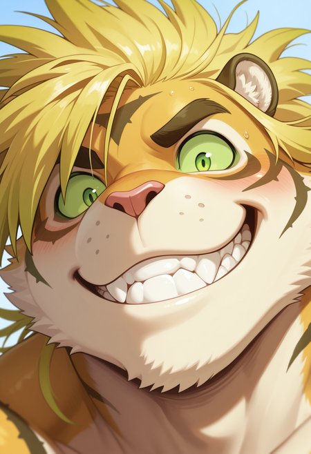 masterpiece, best quality, amazing quality, 1boy, solo, MacanTas, green sclera, close-up, smile
