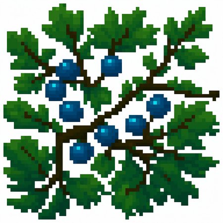 pixel, simple background, white background
(berry bush, green bush, blue berries, branches, leaves:1.2)