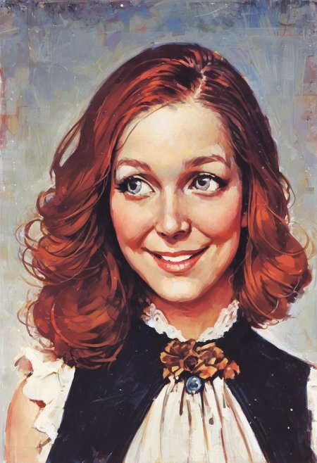 1girl, dress, norman rockwell style, in the bedroom,face close up , exposed big tits with puffy nipples,  her breas,t is out of dress, , 1950s style, Red hair,medium breasts, soft smile,nsfw,facing viewer,perfect eyes,gradient Brown-Grey eyes, face portrait