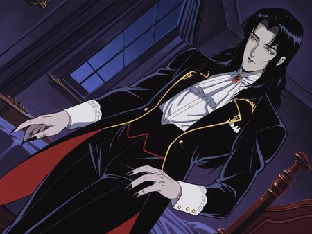 1boy, male focus, yellow eyes, mature, vampire, black hair, long hair, nail polish, black nails, black tailcoat, pants, victorian shirt, luxory interior, bedroom, gothic, indoors, night, solo, dutch angle, 
, animation artstyle, <lora:ScrollDIL:0.8>, masterpiece, best quality, amazing quality, flat colors