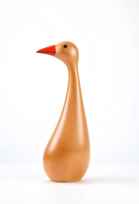 (expert craftsmanship:1.8), (high resolution, product photography, photo studio background:1.2), (modern wooden toy animal, avian creature:1.8), (fine wood, realistic wood material:1.5), (simple form, abstract form, multiple parts:1.9), (finely crafted parts, simple shape, elegant shape, ambiguous shape, stout shape, innocent shape:1.4), (comfortable, playful, friendly:1.5), (tall, whimsical:1.7), (Bauhaus Design aesthetic, made in Denmark:1.7)