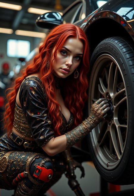 my perfect wife changes a wheel on a car
