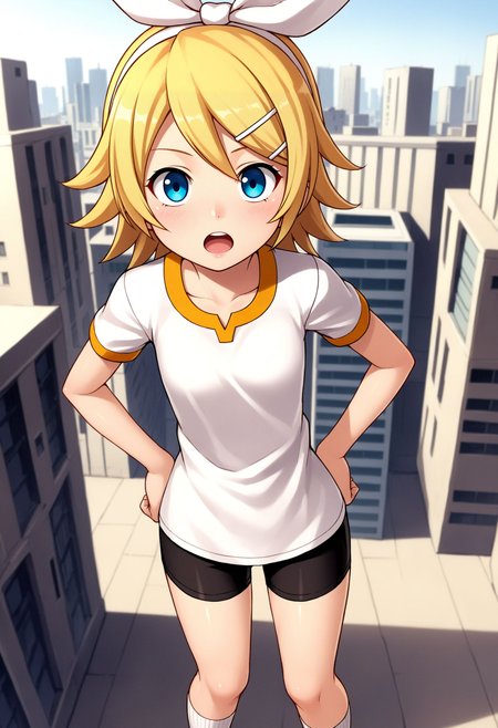 <lora:Hyper-SDXL-8steps-lora:1> <lora:Fixhands_anime_bdsqlsz_V1:1> zPDXL2, score_9, score_8_up, score_7_up, source_anime, intricate details, perfect anatomy BREAK
1girl, kagamine rin, (vocaloid:0.8), blonde hair, blue eyes, 
dynamic angle, hands on hips, Neutral, A relaxed facial expression with a slightly open mouth.,, 
outdoors, city, tokyo, japan, 
<lora:artist-c01_XL(pony)v10:1>