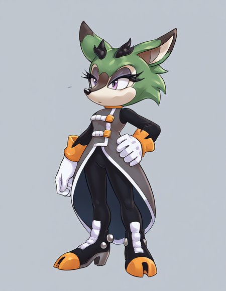 score 9, score 8 up, score 7 up, score 6 up, score 5 up, score 4 up, source_furry,colored, highly detailed, countershading,  <lora:Smooth Style 2 SDXL_LoRA_Pony Diffusion V6 XL:1>, <lora:Clove_the_Pronghorn_XL:1>, Clove the Pronghorn, green hair, green fur, high heel boots, animal ears, purple eyes, white gloves, horns, short hair, black pants, eyelashes, long sleeves, eyeshadow, pronghorn girl, sleeveless dress