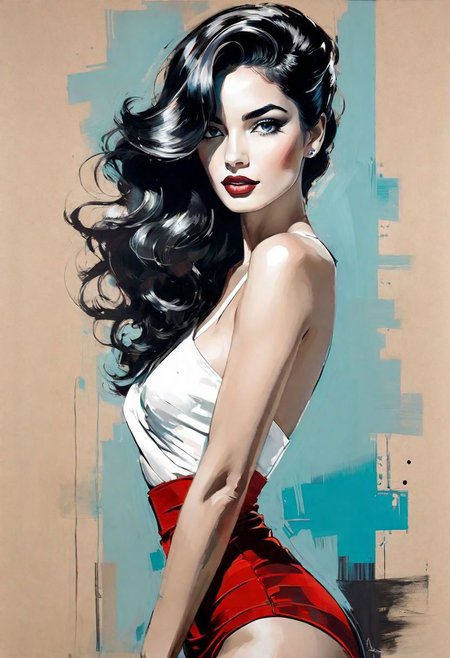 Hollywood star 1950. Portrait in the style of Paul Kenton, Jim Mahfood, Henry Asensio.
