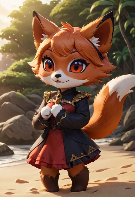 furry fox girl, ((brown fox)), (chibi), 
bad fox, with red big eyes,  beach,
(orange) dress, portrait
Hyperrealistic art high-quality portrait flat matte drawing of a cute Nendoroid and cartoon style, anime flat style, thick drawing, medium close-up", (solo:1.2), photorealistic:1.5, 8k, texture skin, realistic skin, detailed skin, highest detailed, extreme detailed, 8k wallpaper, colorful, (dark magic), ring with the stone, (intricate details), (hyperdetailed), 8k hdr, high detailed, lot of details, high quality, soft cinematic light, atmospheric perspective (focus on), color Ink wash painting, Extremely high-resolution details, photographic, realism pushed to extreme, fine texture, incredibly lifelike,