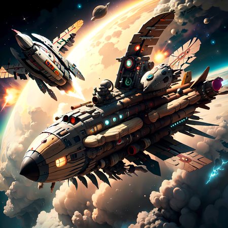 <lora:totempunkai_v20:.7> totempunkai spaceship made of logs, in space