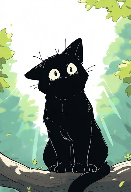 chii-kun \(seedyoulater\), naguru \(cyoroama\), 
very awa, masterpiece, highres, absurdres, newest, year 2024, year 2023, 
(cat:1.2), black cat, (no humans:1.1), scared, paws, fur, (cute:1.2), comfy, solo, scared, surprised,
tree branches, OO,
day, sunlight, sunrays, 
<lora:TA_trained:0.75>, <lora:ponyv4_noob1_2_adamW-000017:0.33>, <lora:shiroski:0.75>,