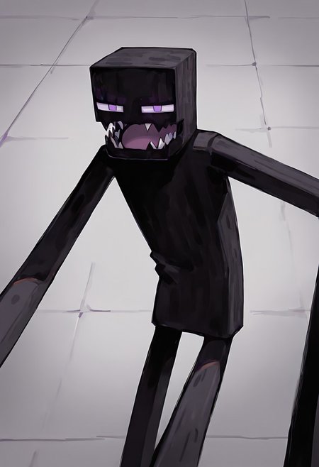 masterpiece, best quality, amazing quality, very aesthetic, absurdres, newest, , detailed background, 
klskx
enderman, no humans, purple eyes, rectangle eyes, , solo, male focus, black skin, no mouth, square head, square body, black head , pokemon (creature), 
sharp mouth, open mouth, big jaw, spare jaw, unhinged jaw, wide jaw, no teeth, sharp mouth