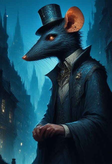 BREAK score_9, score_8_up, score_7_up,  night time, city, ominous, rat, top hat, cloak, smug
(masterpiece, best quality, ultra detailed, intricate details:1.2), (detailed face:1.1), (rat folk:1.5) <lora:RPGRatFolkXL:1>