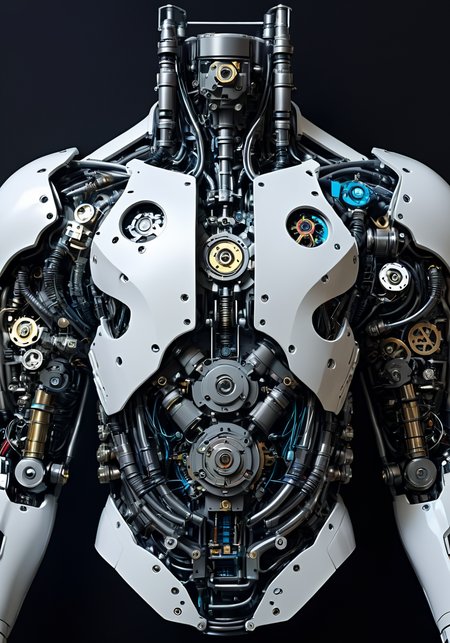 a diagram of a cybernetic torso, <lora:excybertechsdxl:0.6>, excybertechsdxl, best quality, masterpiece, mechanical parts, detailed, intricate