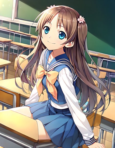 <lora:pony_xl_natsuha:0.8>,natsuha,score_9,score_8_up,score_7_up,source_anime,1girl,cowboy_shot,classroom,sitting_on_chair,:d,smile,sailor,