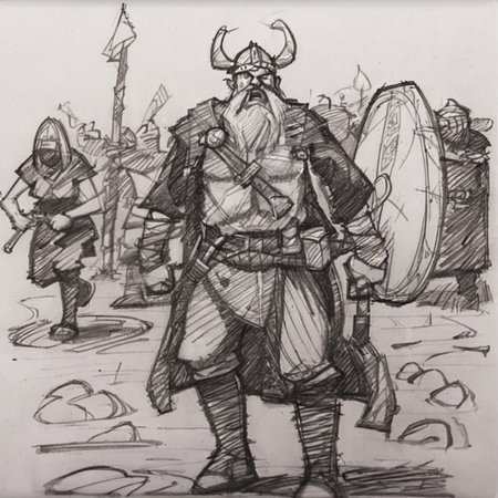 drawix21 old viking on the battlefield, black ink<lora:drawix21:1>
