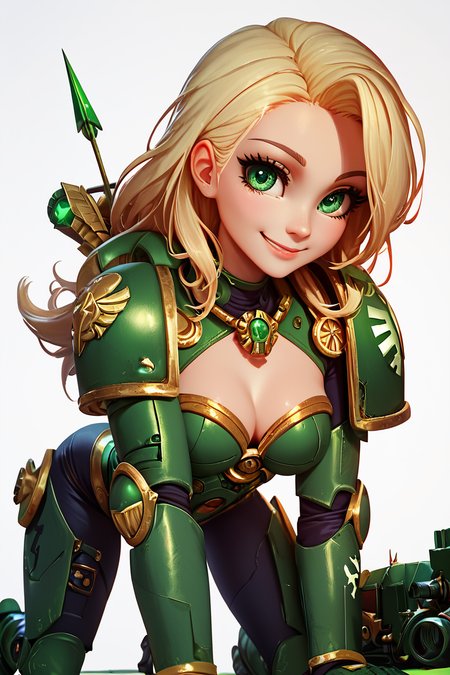score_9, score_8_up, score_8, medium breasts, (curvy), cute, eyelashes,       BREAK, , zzDarkAngel, 1girl, long hair, simple background, white background, green eyes, weapon, gun, pauldrons, shoulder pads, power armor shoulder armor, arrow (symbol), green theme, cowboy shot, <lora:Dark_Angels_Warhammer_40K_PDXL_v2:0.8>, , BREAK, all fours, cleavage, smile, closed mouth, looking at viewer,  embedding:zPDXL, Expressiveh, <lora:BeautifulCAT_PDXL:0.8>,  <lora:SDXLFaeTastic2400:0.5>,  <lora:Expressive_H-000001:0.4>,