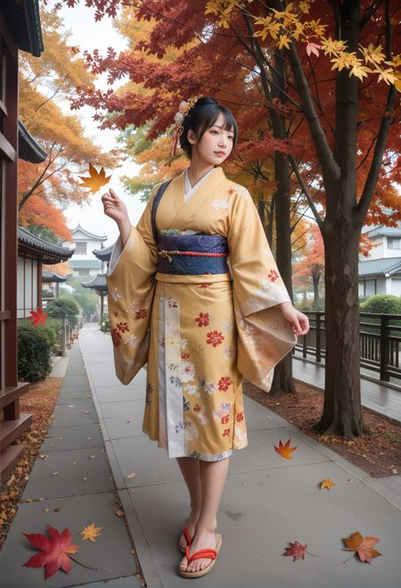 score_9,score_8_up,score_7_up,8k,,ruanyi0722,autumn leaves,tree,,ruanyi0712,floral print,yellow kimono,obijime,sandals,tabi,wide sleeves,1girl,<lora:0722 autumn leaves_v1_pony:0.9>,<lora:0712 kimono_v1_pony:1>