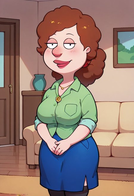 score_9,score_8_up,score_7_up,score_6_up,best quality, 1girl, solo, living room, couch, indoors,
BREAK
unnamed girl, brown hair, black eyes, big nose, (mature female:1.5), (plump:1.2), large breasts, gigantic hips, thick thighs, green sweater, rolled up sleeves, blue skirt, stockings, own hand together, blush, smile, looking at viewer, long skirt, half-closed eyes, necklace,