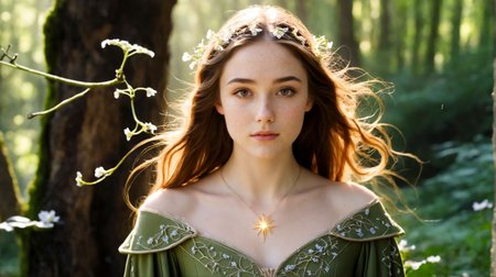 SimplePositiveXLv2, <(Photo of Olivia_Eneftees intense stare at viewer, enigmatic (mushroom:0.7) magician:1.2), (casting druidic nature magic:1.1), (explosive spell effects of blooming vines, glowing petals, ethereal pollen:1), (standing on a moss-covered stone platform:1), (dense enchanted forest background:0.8), (radiant bioluminescent flora swirling around her:1), (long flowing green and gold robes embroidered with leaf motifs:1), (style of Stephanie Law), (sunlight breaking through canopy, catching magical particles in midair:1), (motion of wind through leaves and hair:1), (arcane glyphs glowing midair, ephemeral runes trailing from her fingers:1.3), (intense expression of focus and serenity:1), (dynamic composition with top-down lighting and soft mist around feet:1), (wildlife watching silently from the shadows:0.6) (background of ancient elven ruins entangled in roots and flowers:0.7), (gentle rain sparkling with fae magic falling around her:0.9), Photo of Olivia_Eneftees>