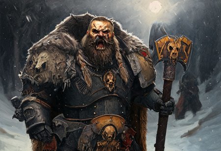 Space wolf warrior, wolf priest, chaplain, skull helmet, wolf skull helmet, wolf skull has a long snout that extends to the helmet mouth vent, the skull has fangs and glowing eyes, warrior with beard is in winter landscape, he is a werewolf space marine,  he as heavy scars, he has his huge runic hammer in his hands, portrait style, viking, norse, beard, clad in ripped furs and pieces of old worn space wolf armor, Black over black, top light, masterful painting in the style of Anders Zorn | Marco Mazzoni | Yuri Ivanovich, Todd McFarlane, oil on canvas
<lora:add-detail-xl:1> <lora:MJ52:0.5>