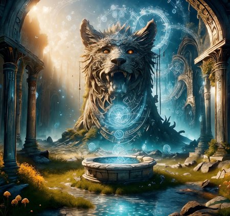 RAW photo, (masterpiece:1.3), subsurface scattering, heavy shadow, (high quality:1.4), (intricate, high detail:1.2), professional photography, HDR, High Dynamic Range, realistic, ultra realistic, photorealistic, high resolution, film photography, ambient lighting, atmospheric effects, <lora:detail_slider_v4:2>, OverallDetail,  DarkFantasy, <lora:Magical_Place:1>, cloud, day, flower, grass, magic circle, mapla, mountain, outdoors, scenery, sky, water