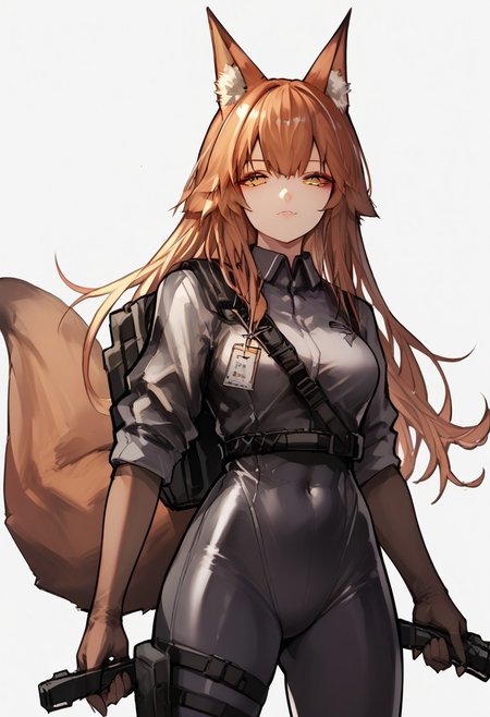 <lora:Pony_XL_Mogudan_Style:1> score_9, score_8_up, score_7_up, score_6_up, score_5_up, score_4_up, source_anime, franka (arknights)
1girl, absurdres, bodysuit, fox ears, looking at viewer,