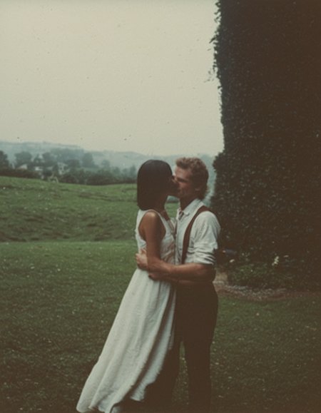 polaroid film photography, faded film, soft focus, freshly married couple, 4k, uhd, masterpiece
