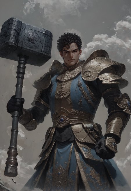score_9, score_8_up, score_7_up,  (highres image, ultrares, absurdres, ultra detailed), masterpiece, warrior,badass,muscular,<lora:Concept Art Eclipse Style LoRA_Pony XL v6:0.8> , fantasy , medival, , <lora:Pony_DetailV2.0:0.8> , full boby, <lora:HammerTime:1> <lora:Knight_Armor_for_Pony_V2:1> <lora:pony_good_hands:1> good_hands <lora:BattlehammerV2:1>