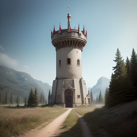 realistic analog photo, award winning photo, vary wide shot of (authoritarian) Cement:1.3 witow (Military watchtower):1.3, fort, building, scenery, dirt path, (on a hilltop), nature, outdoors, RAW, highres, 8k, uhd, High Dynamic Range, tonemapping, crisp details,