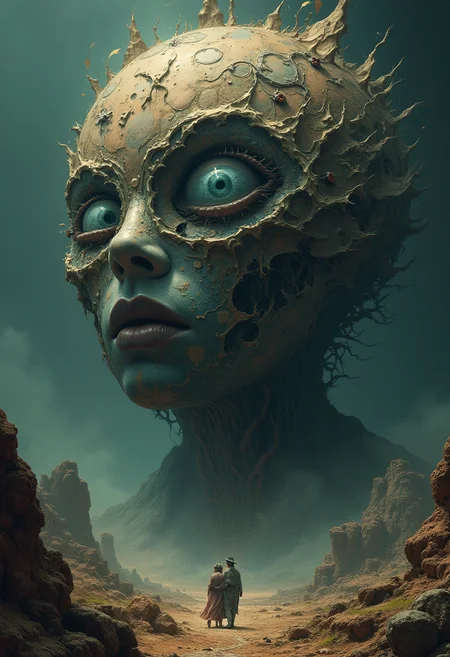 Predestination, Surrealism art style, dreamlike and irrational imagery, explores the unconscious mind, juxtaposition of unlikely elements, challenges reality and logic by Rembrandt, Beksinski, Giger, Rembrandt, Karlkka, Jayison Devadas, Phuoc Quan, trending on Artstation, 8K, tsutomu nihei, giger