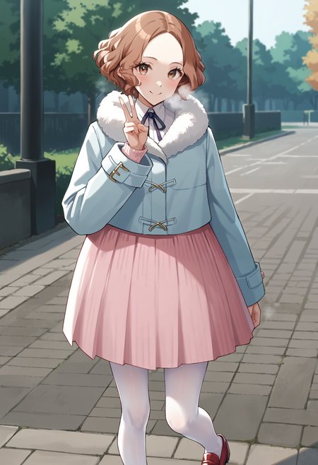 score_9, score_8_up, source_anime
1 girl, solo, cute face,
p5haru, brown hair, short hair, wavy hair,
p5haru-wintercas, fur trim, fur-trimmed jacket, duffle coat, neck ribbon, pink skirt, white pantyhose, pink skirt, loafers, red footwear, 
outside, park, cold, foggry breath, looking at viewer, smiling, v,
masterpiece, best quality, ultra detailed,
