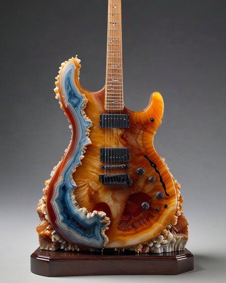 an six-string electric guitar carved into a large block of agate, <lora:add-detail-xl:1.0>, <lora:xl_more_art-full_v1:0.5>,