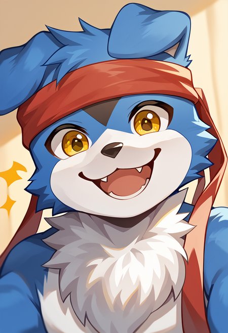 high res, best quality, gaomon_digimon, furry, headband, solo, 1boy, cute, happy, smiling, yellow eyes, looking at viewer, <lora:Gaomon_Digimon:1>