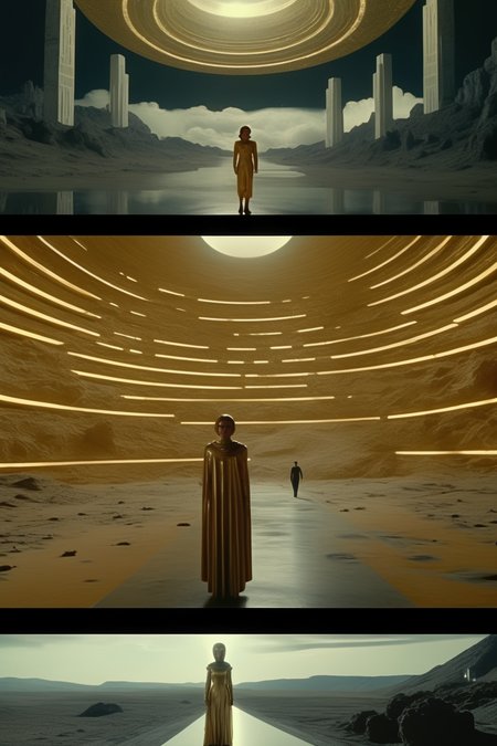 <lora:Director Ridley Scott style:1>Director Ridley Scott style - scenes from a mashup film of The Holy Mountain, Interstellar, Pride & Prejudice, and 2001: A Space Odyssey. Woman and man, gods and goddesses, Ancient Greek, gold, astronaut, rockets, dynamic, soviet brutalist architecture, clouds, stars, spaceship, dark, cinematic, mythology, Ancient Greek gods, gold, photorealistic, Martian landscapes, desert, artistic, high definition, 8k, realistic