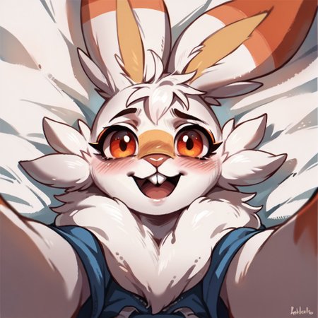 score_9, score_8_up, score_7_up, source_furry, scorbunny, POV, looking at viewer, blush, smile, open mouth, buck teeth