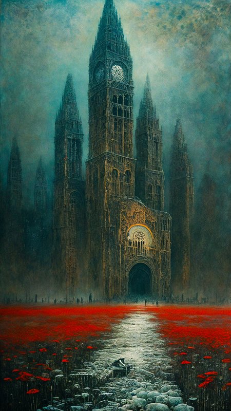 A crumbling cityscape, dwarfed by a line of moving figures, dreamlike and poignant, by zdzislaw beksinski, Snow, Art Deco,  Skeletons,Poppies, Peculiar, (Simultaneous contrast:1.1), (Repetition:1.1),  (Pointillism:1.1), (Glowing:1.2), Water, Octagon, ultra detailed, intricate, oil on canvas, dry brush, (surrealism:1.1), (disturbing:1.1), <lora:by_zdzislaw_beksinski_finetuned:0.5>