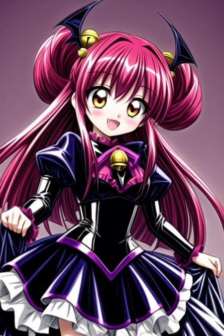 Bad_End_Precure, DarkPrecure, evil corrupted princess wearing dark pastel (ruffled:1) (gleaming latex:1) gown with (long latex vampire cloak:1) and (long frilly bell sleeves), soft lighting, ruffles, (cute vampire fang:1)
(vmpr:1),
<lora:more_details:1>,