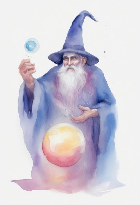 watercolor, watercolour,
a wizard holding a magical glass sphere, expanding sparks