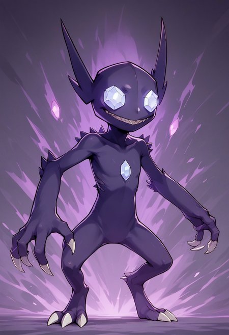 score_9, score_8_up, score_7_up, score_6_up,
BREAK, 
slimes_sableye, solo, purple glow, huge claws, glowing eyes, dark aura, nighttime background, 
abstract background, 
 Expressiveh, zPDXL